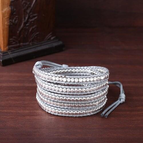 5Layers Copper Beads Wrap Bracelet Women Punk Rock Silver Color Boho Bracelets Man Metal Female Jewelry Dropshipping Adjustable