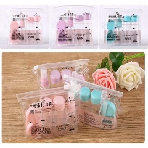 7pc/Set Portable Mini Women Transparent Refillable Plastic Points Bottling Kit Makeup Bottle Set