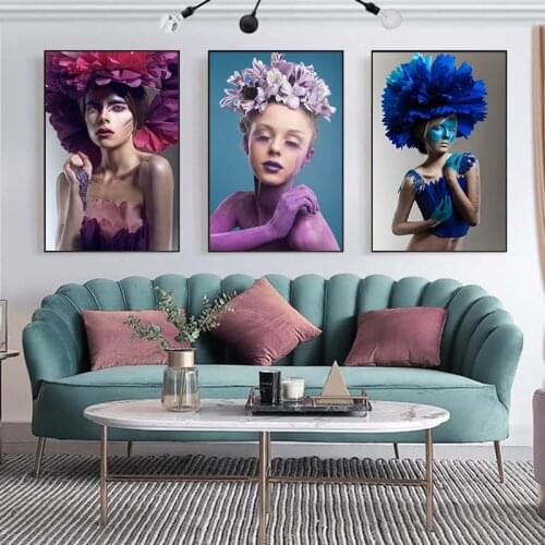 Flower Woman Abstract Color Canvas Painting Abstract Wall Art Poster Print Modern Decorative Picture Living Room Bar Decoration