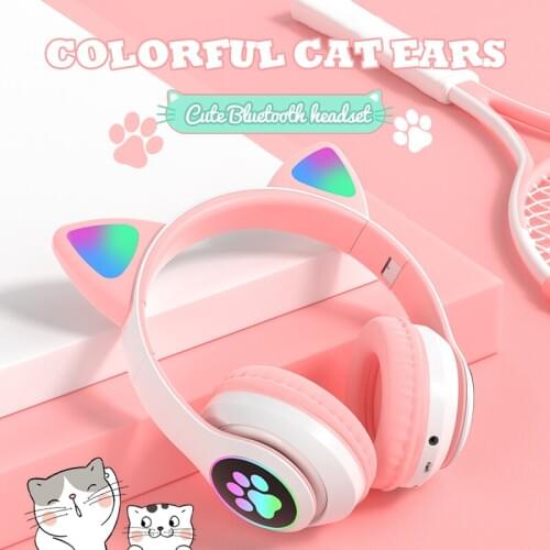 Wireless Headphones Cat Ear Bluetooth 5.0 RGB Earphones Bass Noise Reduction Adults Kids Girl Headset Support TF Card for phone