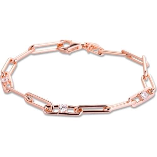 Rose Link Chain & Stones Bracelets 100% 925 Sterling Silver Jewelry Free Shipping