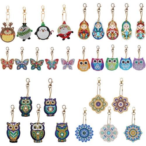 5pcs DIY Doll Diamond Painting Keychain Full Drill Special Shaped Diamond Painting Cross Stitch Embroidery Key Ring Pendant