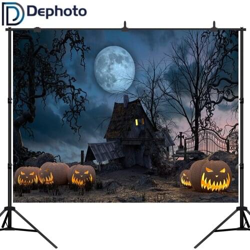 Dephoto Halloween Photo Backdrops Terror Pumpkin Head Twisted Trees Moon Backdrop Photocall Backgrounds for photo studio
