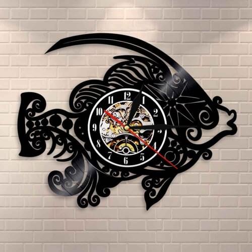 Handmade Home Decor Fish Modern Wall Art Vinyl Record Wall Clock Fisherman Unique Decorative Vinyl Clock Fish Gift For Kids
