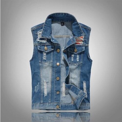 Ripped Jean Jacket Mens Denim Vest Hip Hop Jean Coats Waistcoat Men Cowboy Brand Sleeveless Jacket Male Tank Plus Size M-5XL