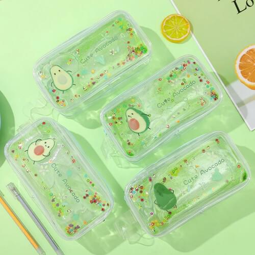 Cute Avocado Transparent Quicksand Bag Cartoon Peach Large Capacity Hand-held Cosmetic Bag