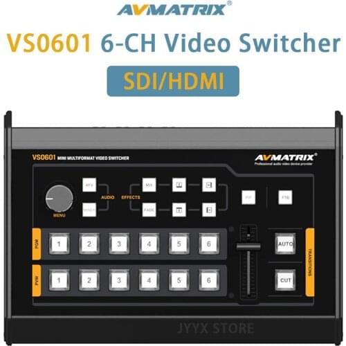 Avmatrix VS0601 Multi-format Video Switcher 6 Channel SDI HDMI-compatible inputs Mini Video Switcher Audio Mixer AFV Mode