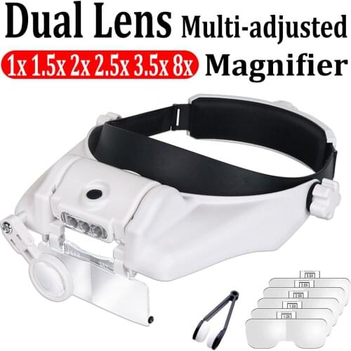 Multi-functional Magnifier Headband Loupe With 5 Replaceable Lenses Led Head Mounted Magnifying Glass Watchmaker Repair Tool