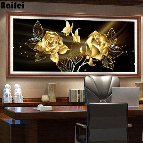D DIY Diamond Painting Full Square Round Gold Rose Flower Diamonds Embroidery Kits Rose Decorations Home Gift