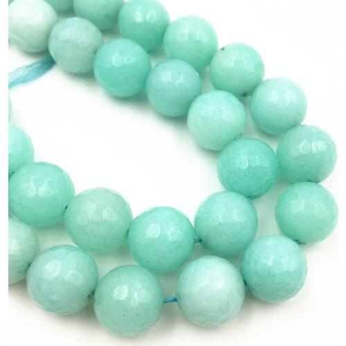 New 6-12mm Natural Stone Blue Amazonite Faceted Beads Round Loose Beads for Jewelry Making Fit DIY Bracelet Necklace 15inch A154