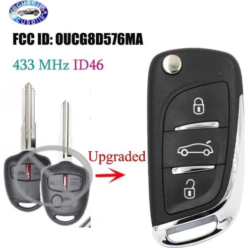 Upgraded Replacement Flip Remote Car Key Fob 433MHz ID46 Chip for Mitsubishi Outlander 2006 - 2015 FCC ID: OUCG8D-576M-A