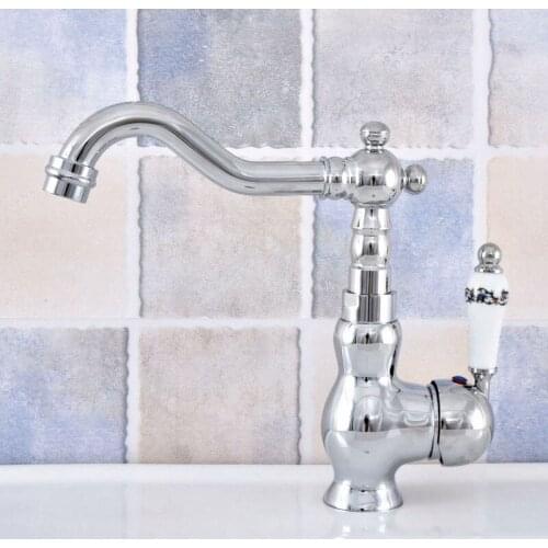 Single Lever Bathroom Kitchen Faucet Polished Chrome Hot and Cold Water Tap 360 Swivel Spout Basin Mixer Tap Lsf653