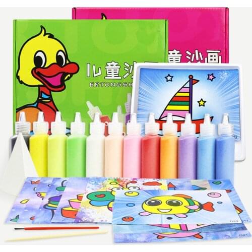 Sand Painting Kids Speelgoed Kids Crafts Juguetes Sand Art Painting Kit 12 Colors Scenic Sand Bottles with 12 Sheets Cards Toys