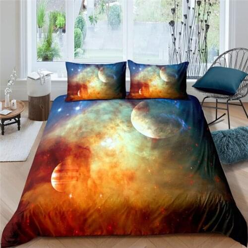 Luxury 3D Planet Printed 2/3Pcs Kids Starry Sky Bedding Set Comfortable Duvet Cover Pillowcase Home Textile Queen and King Size
