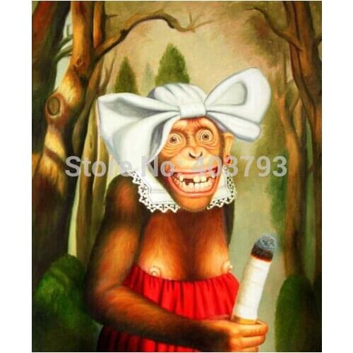 Handicrafts Art Repro oil painting: somking monkey " 24x36"