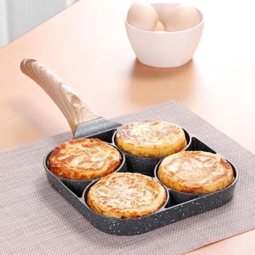 4 hole Omelet Pan For Eggs Ham Temperature Instruction Frying Pans Non-stick No Oil-smoke Breakfast Kitchen Cooking Bacon Pan