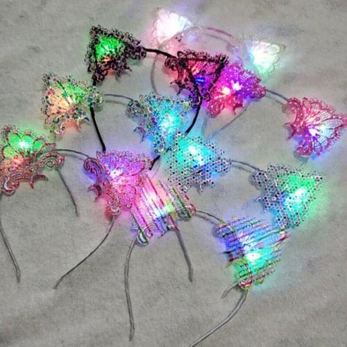 Led/Glowing/Flashing Headband Light Lace Cat Ears Hair Headwear Christmas Glow Party Supplies Gifts for New Year Props