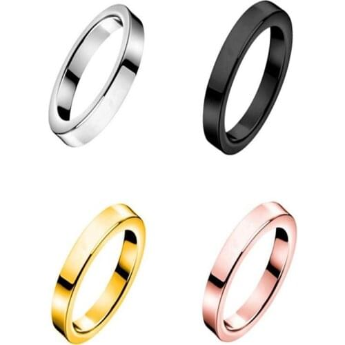 Titanium Steel 3mm Band Ring Women Mens Engagement Wedding Bride Ring Gold/Rose Gold/Black Color
