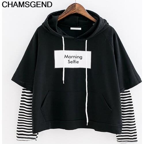 CHAMSGEND Hoodies Women Crop Patchwork Long Sleeve Sweatshirt Jumper Hooded Pullover Harajuku Hoody Sweatshirt For Girl 23JULY17