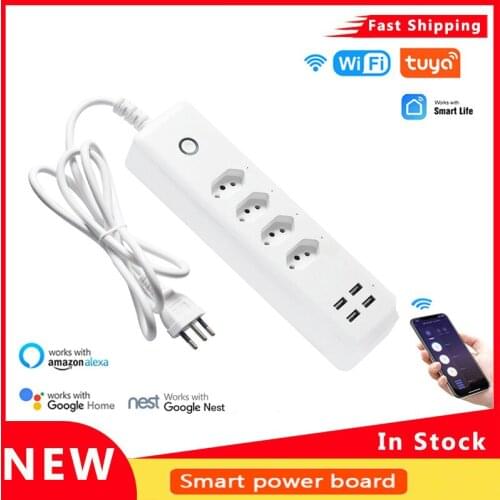 Smart Power Strip 4 BR Wifi Electrical Socket Voice Control Timing Tuya App Voice Control Work With Alexa Google Home Assistant