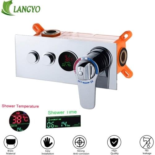 Bathroom Smart Display Concealed Control Valve Thermostatic Mixing Valve Brass Wall Mounted 2 Ways Stainless Steel Controller