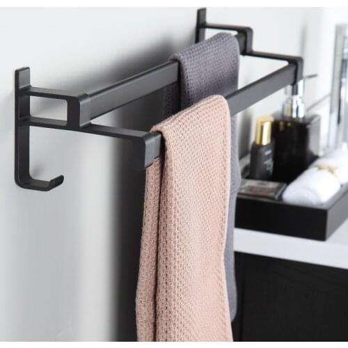 Bathroom Towel Rack Free Punching Toilet Black Towel Bar Toilet Toilet Rack Bath Towel Rack Pendant