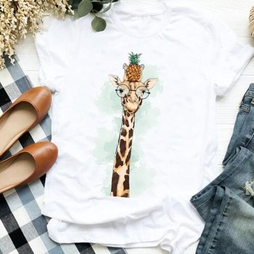 Women Lady Cartoon Fruit Giraffe Printing Casual Print 90s Trend T Tee Womens Tshirt Female Shirt Clothes Top Graphic T-shirt