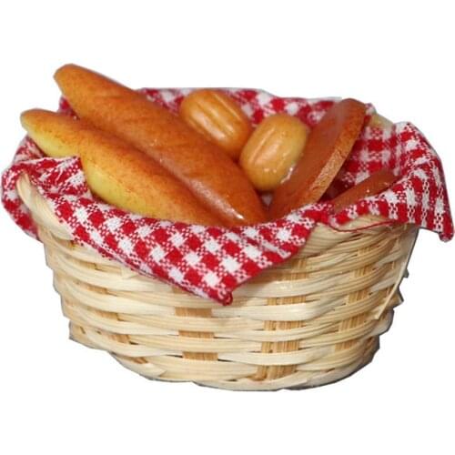 1/12 Simulation Bread Food Bamboo Storage Basket Model Miniature Dollhouse Decor