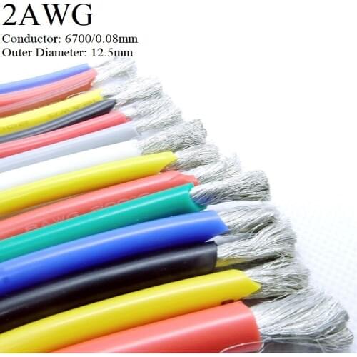 1M Wire Cable 2AWG Super Soft Silicone Insulated High Temperature Flexible Heat-Resistant Lighting Line Electronic Copper Wire