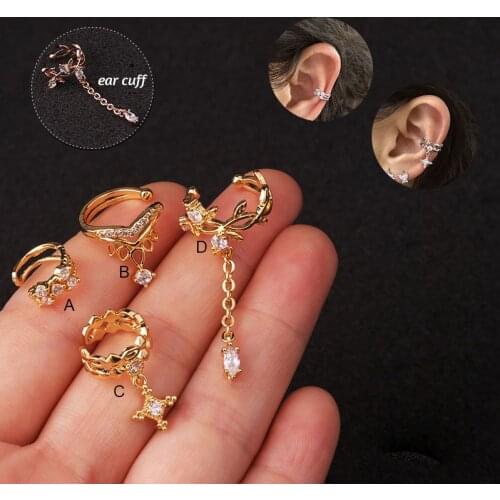 1Pc Cz Long CZ Pendant Ear Cuff No Piercing Conch Cuff Earring New Helix Cartilage Conch Fake Piercing Jewelry