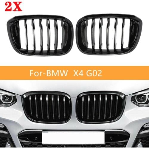 2Pcs Car Front Hood Kidney Grille Grill Mesh Glossy Black Racing Grills For-BMW X4 G02