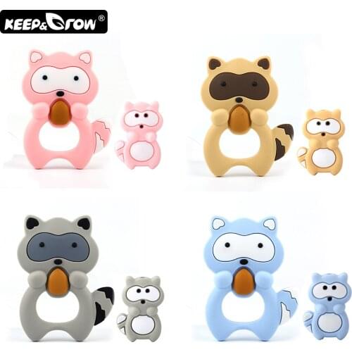 Keep&Grow 2Pcs/Set Mini Raccoon Silicone Beads Baby Teethers DIY Necklace Making BPA Free Silicone Raccoon Teether Accessories