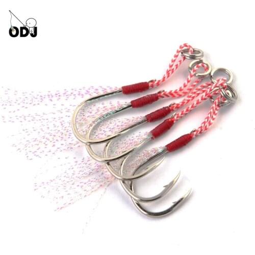 20 pcs/lot Memancing umpan lambat jigging Memancing Cast Jig MembantuHook BerduriTunggal WarnaBenang Bulu PescaKarbonTinggi baja