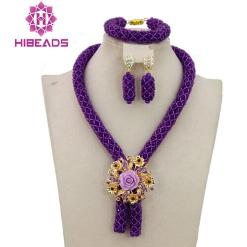 2016 Fashionable African Beads Jewelry Set Purple Costume Nigerian Wedding African Bridal Jewelry Set Free Shipping AEJ989