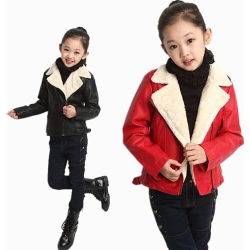 2019 Boys Girls Coats Velvet Padded Leather Jackets for Large Childrens Pu Soft Leather Jacket Kids Wool Windbreaker Outwear