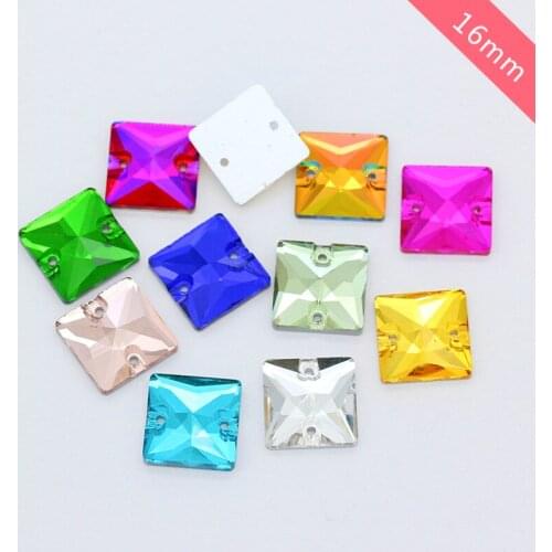 24p 16mm square flatback sewing stone Sew On Crystal Rhinestone Trim jewels 2-Hole glass button For DIY Headwear shoes clothing