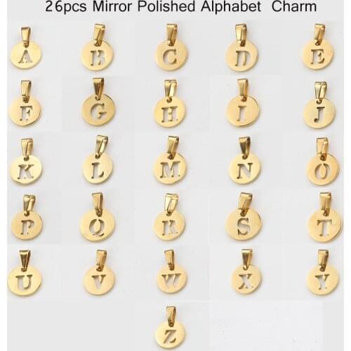 100% Stainless Steel Round Hollow A-Z Alphabet Letters Charm For Jewelry Making Mirror Polished Wholesale 26pcs
