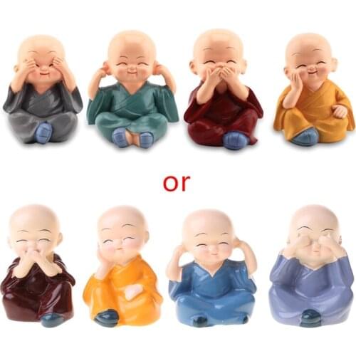 4Pcs Lovely Resin Statues Monks Creative Crafts Home Decoration Auto Accessories