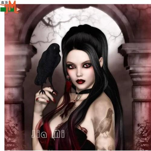 5D DIY Full Display Diamond Painting Vampire Woman Crow Mosaic Cross Stitch Diamond Embroidery Home Decoration Wall Beaded Paste
