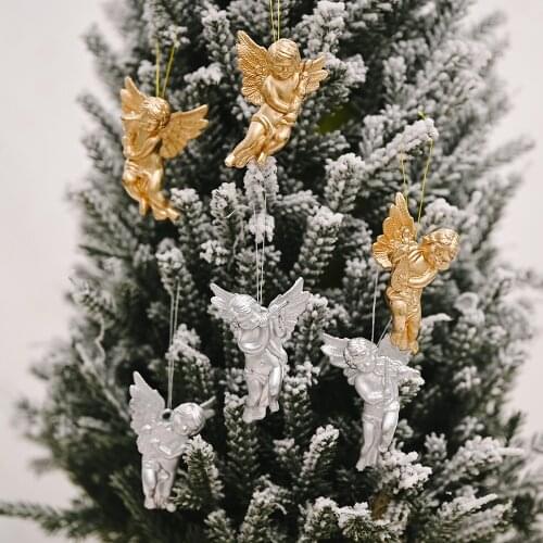 6PCS Christmas Decor Gold Silver Angel Pendant Christmas Party Decoration Christmas Tree Decor Hanging Ornaments Christmas Gift