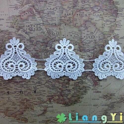 Free Shipping 15yard/lot Beautiful White Embroidered Heart Lace Trim For DIY Wholesale African Guipure Lace Neckline Applique