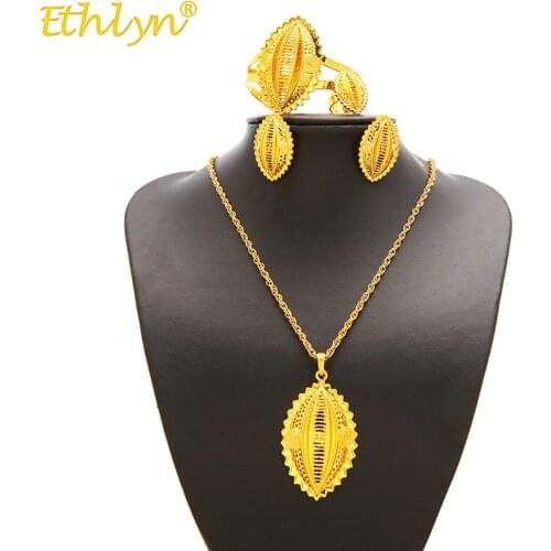 Ethlyn Jewelry Gold Color Ethiopian Eritrean Traditional Jewelry Accessories Classic Bridal Party Four Pcs Wedding Sets S207