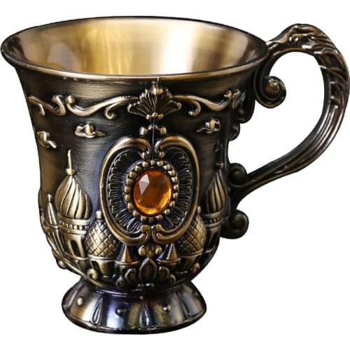 Mini Spirits Wine Glasses Cup 30ml Relief Retro Diamond Pattern Goblet Spirits Drinking Alloy Antique Wine Gift Retro Decoration