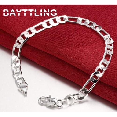 BAYTTLING 8 Inch 925 Sterling Silver 4MM/6MM Figaro Chain Bracelet For Woman Man Fashion Luxury Wedding Gift Jewelry