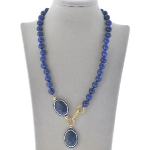 MCT·STAR Z10563 20" 28mm Round Coin Blue Lapis Lazuli Necklace Pendant