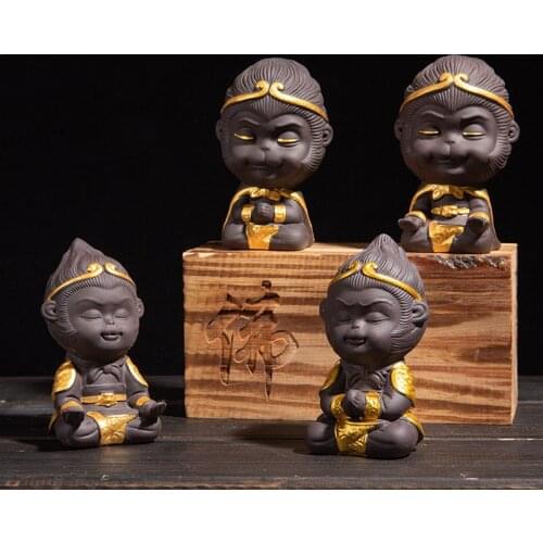 Tea Pets Monkey King Ceramic Small Ornament Tea Pet Tea Play Tea Table Crafts Living Room Home Office Desk Decoration