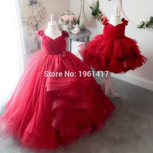 Flower Girls Dresses Sleeveless Christmas Dress For Girls Pageant Tulle Kids Dresses For Girls Princess Party Gown GLF0041