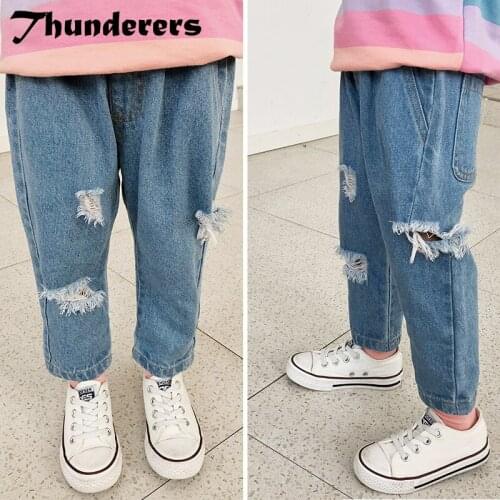 Thunderers Spring Autumn Kids Jeans For Girl Boy Ripped Big Hole Children Denim Trousers Loose Harem Pants Baby Pants Clothes