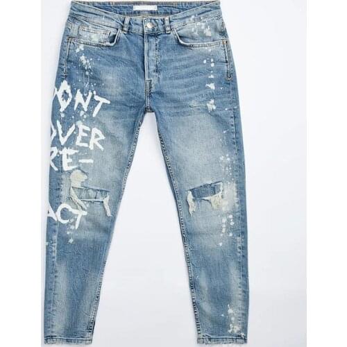 Ice Blue Paint Splash Boyfriend Denim Jeans