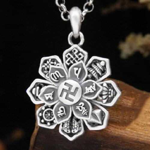 Joyas plata 925 Sterling Silver buddhist With Swastika Symbol S925 Rotatable Buddhism For Anxious Jewelry lotus fun Pendantjoyas